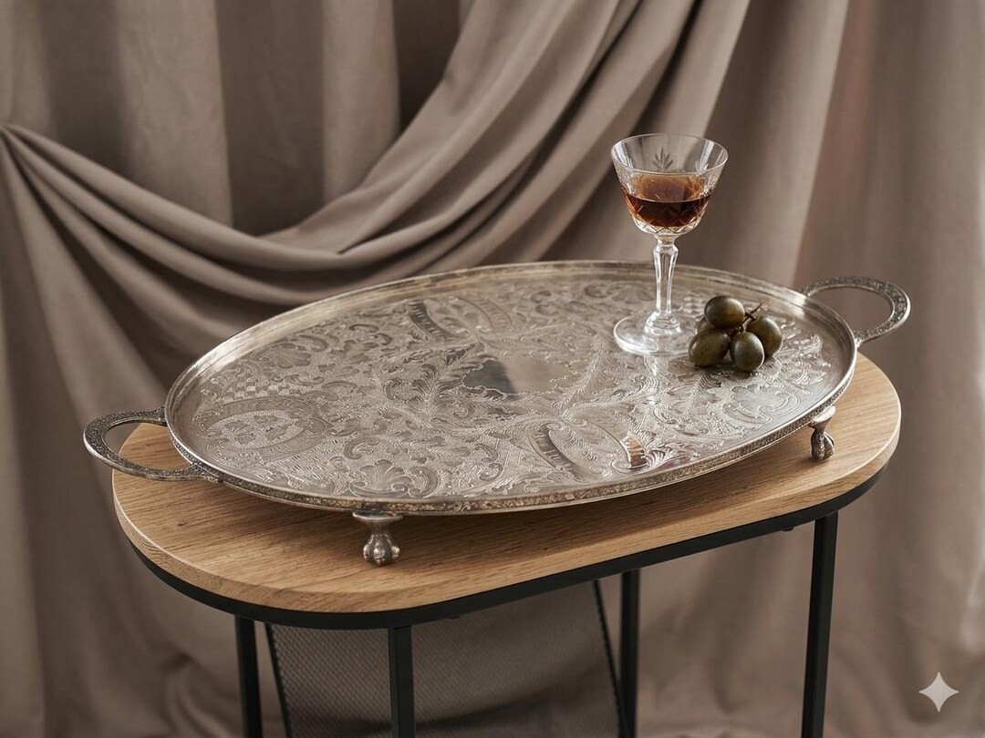 Viners Sheffield Alpha Plate Silver Serving Tray Chased Floral Handles Claw Feet Large English | Etsy (US)