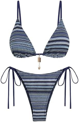 ZAFUL Crochet Bikini Sets for Women Cheeky Boho Bathing Suits Striped Brazilian High Cut Thong Bi... | Amazon (US)