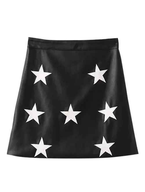 Star Jacquard PU Leather A-Line Skirt | Rosegal US