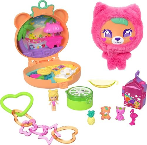 Polly Pocket Doll & Pets Playset, Plushie Bear Compact, Keychain and Plush with Fruit Theme Accessories and Charms | Amazon (US)
