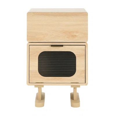 Natural - Colored Rotating Robot Side Table With Frosted Glass Cabinet, Convenient Drawer, And Elevated Design Finished Rotatable Airflow Promoting Ba | Wayfair North America