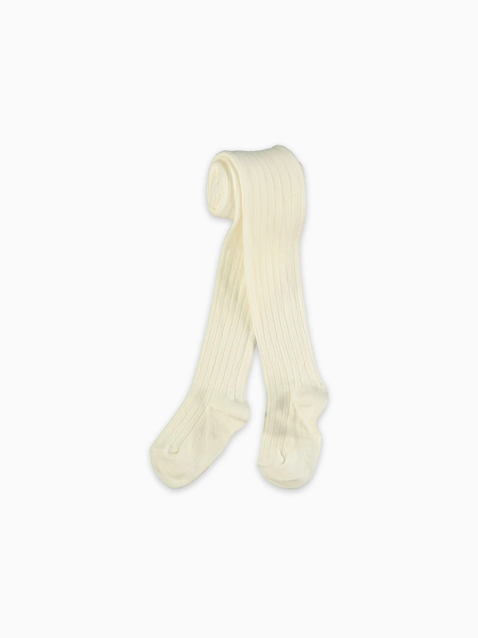 Off White Ribbed Kids Tights | La Coqueta (US)