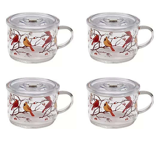 Temp-tations Set of 4 18-oz Glass Meal Mugs w/ Plastic Lids | QVC