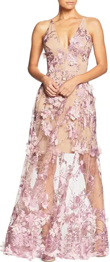 Dress the Population Sidney Deep V-Neck 3D Lace Gown | Nordstrom | Nordstrom