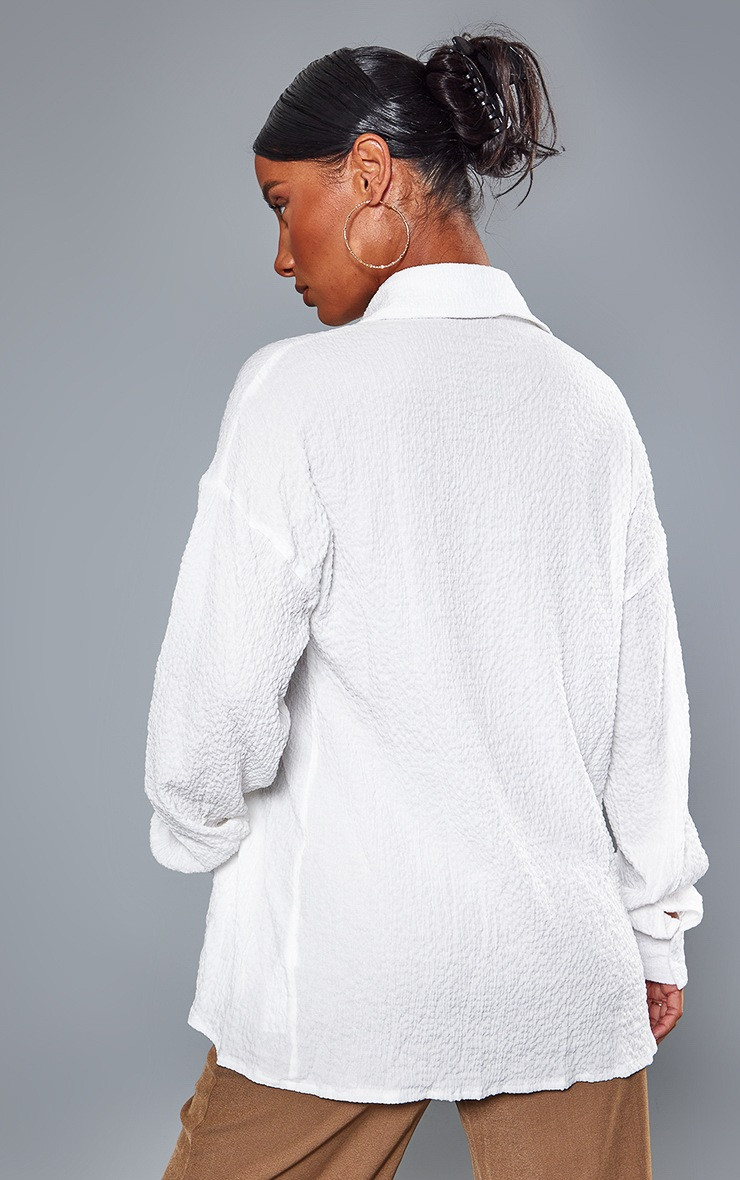 White Textured Pocket Front Oversized Shirt | PrettyLittleThing UK