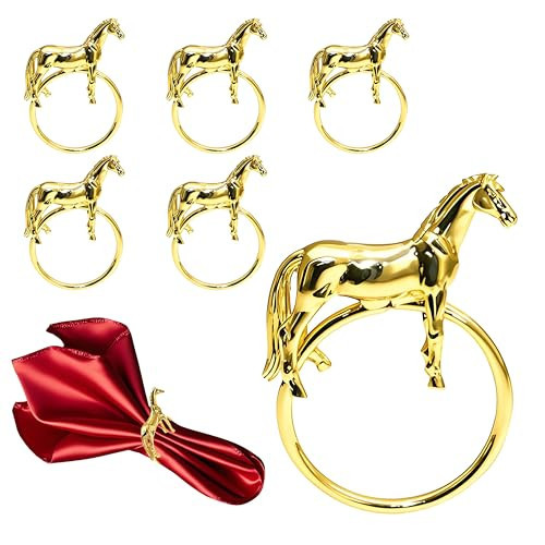 Davifina Gold Horse Napkin Rings Set of 6 Western Napkin Rings for Christmas Halloween Thanksgiving Banquet Decor,Shiny Metal Animal Napkin Ring Holders for Rustic Farmhouse Fall Parties Table Decor | Amazon (US)