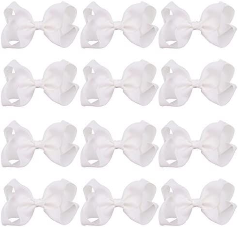 4 Inch Boutique Girls Hair Bows Hair Clips for Baby Girls Toddlers 12 Pcs Solid Color (White) | Amazon (US)