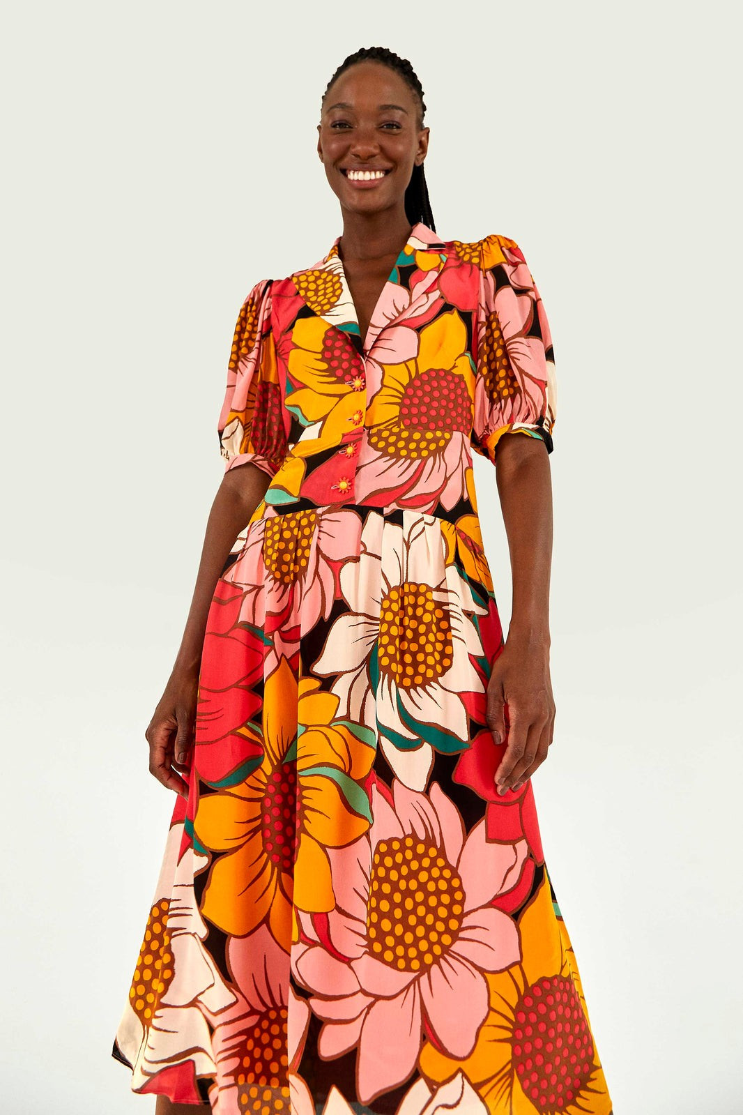 COLORFUL SUNFLOWERS MIDI DRESS | FarmRio (US)