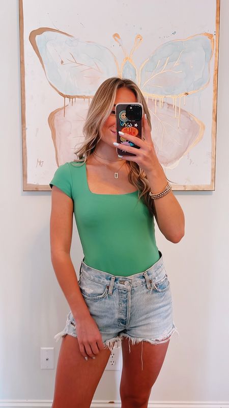 The most comfy bodysuit!! So cute and comes in so many colors! Wearing a small.💚 
#SummerOutfits #SpringOutfits

#LTKunder50 #LTKstyletip #LTKfit