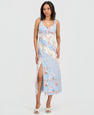 14th Place Juniors' Mixed Floral Scoop-Neck Midi Dress - Macy's | Macy's