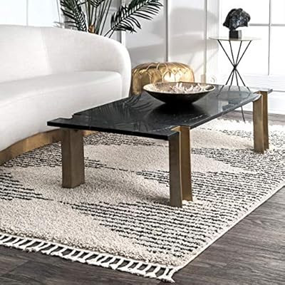 nuLOOM Sadie Moroccan Diamond Tassel Shag Area Rug, 10' 2" x 14', Off White | Amazon (US)