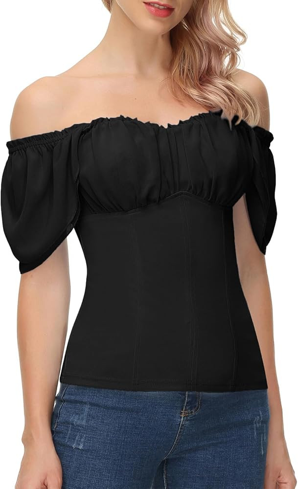 Scarlet Darkness Women Renaissance Shirt Off Shoulder Flutter Short Sleeve Top Summer Square Neck... | Amazon (US)