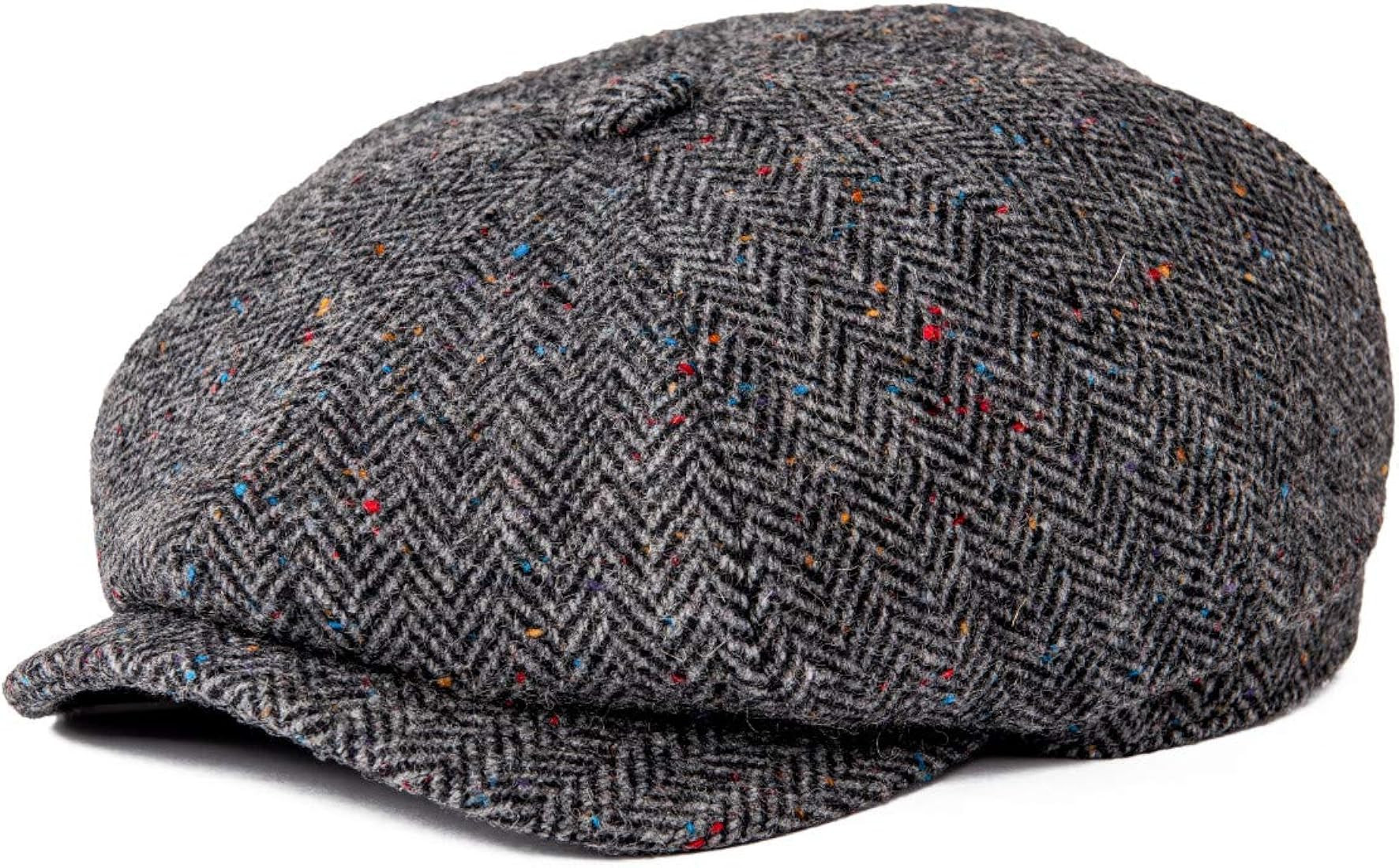 BOTVELA Men's 8 Panel Wool Blend Newsboy Flat Cap Herringbone Tweed Hat | Amazon (US)