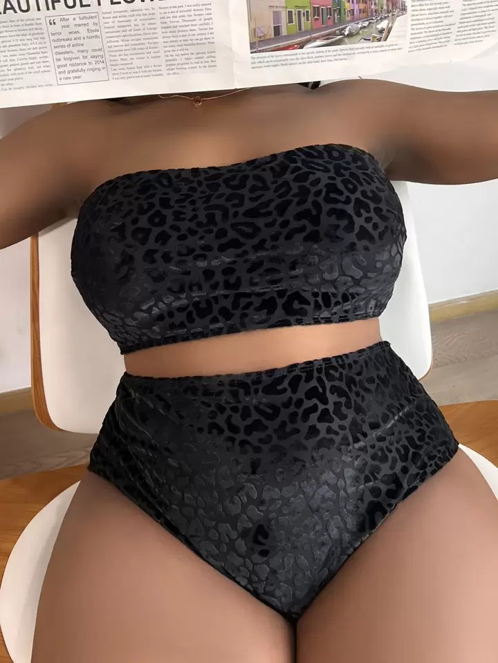 SHEIN Swim Vcay Plus Leopard Print Bandeau Bikini Swimsuit | SHEIN