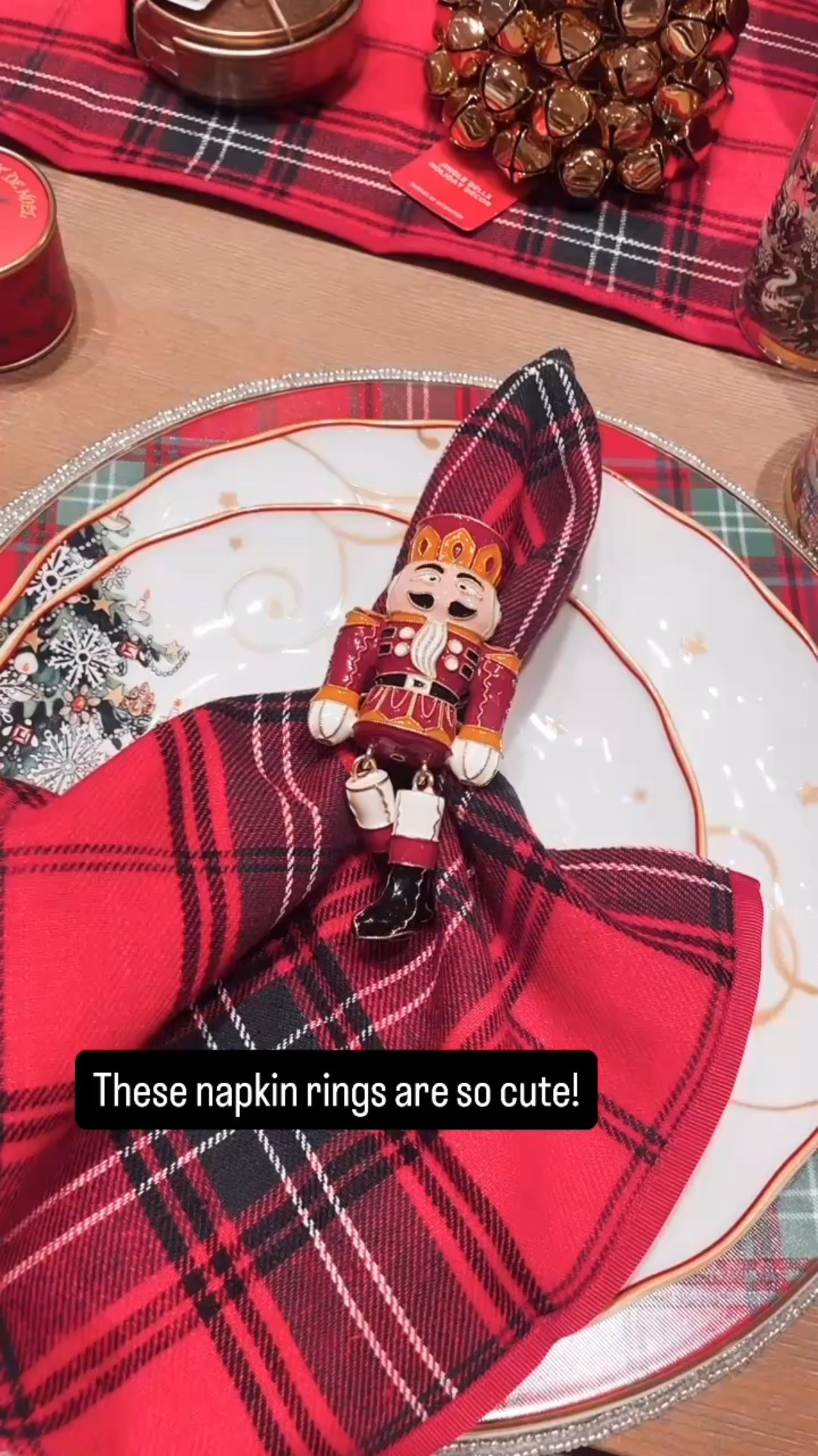 These nutcracker napkin rings and red plaid cloth napkins are so cute! 

#christmas #tabledecor #holidayparty #christmastablescape

#LTKHoliday #LTKFindsUnder100 #LTKHome