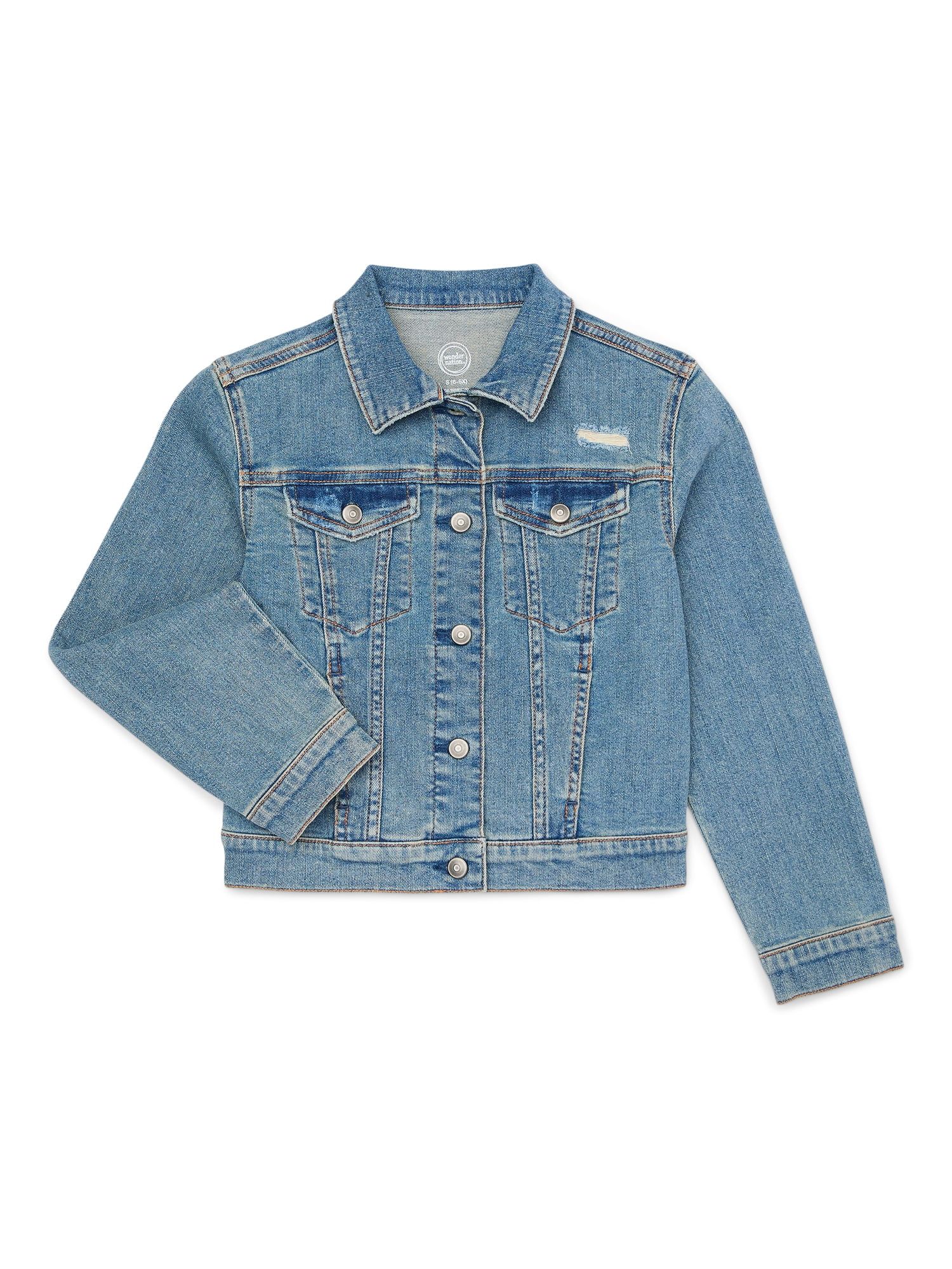 Wonder Nation Girls Distressed Denim Jacket, Sizes 4-18 & Plus | Walmart (US)