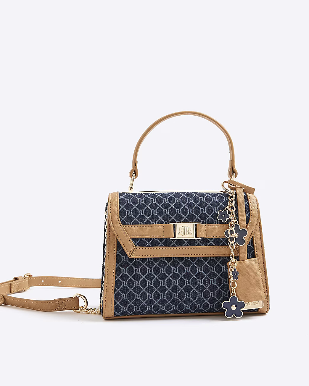 Blue Denim RI Monogram Mini Cross Body Bag | River Island UK & IE