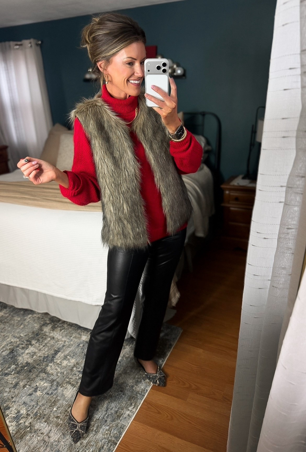 Headed to my nieces choir concert. Looking festive but very comfortable. Turtleneck down to $10!!!! Wearing medium. Vest and pants also medium. 
Flats, size down if between  

#LTKootd #LTKSeasonal #LTKHoliday