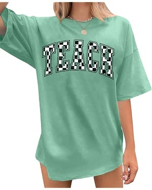 Teacher Shirts for Women Oversized ABCD Teacher Shirt Teach Tshirt Appreciation Gifts Tops | Amazon (US)