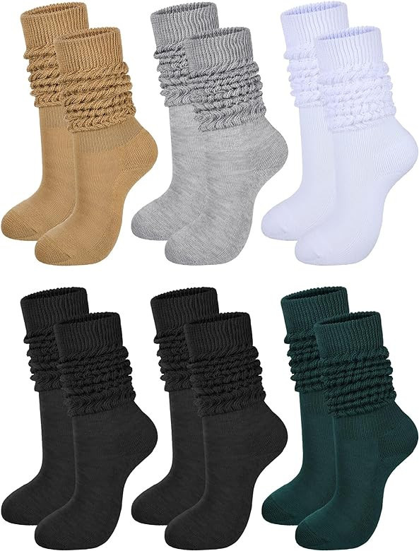 Bencailor 6 Pairs 80s 90s Women Slouch Socks Soft Knee Long Scrunch Socks Cotton Knit Stacked Soc... | Amazon (US)