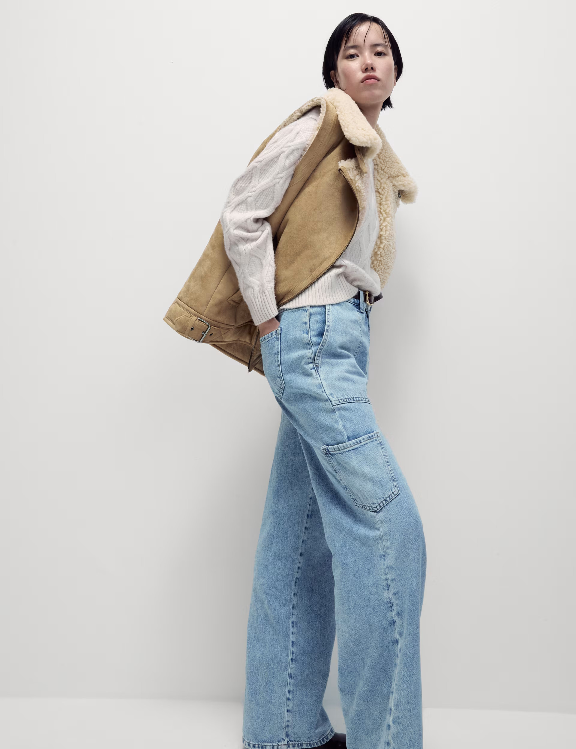 Suedette Shearling Textured Aviator Gilet | M&S Collection | M&S | Marks & Spencer (UK)