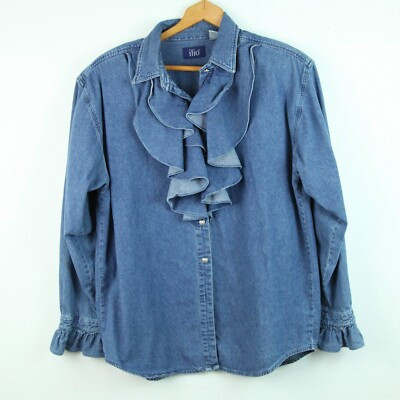 Vintage Women's Large Chambray Button Down Ruffle Pirate Shirt 90s Western  | eBay | eBay US