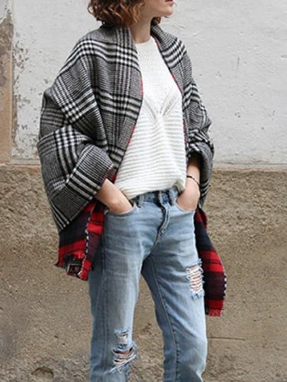 Red Plaid Frayed Scarf | SHEIN