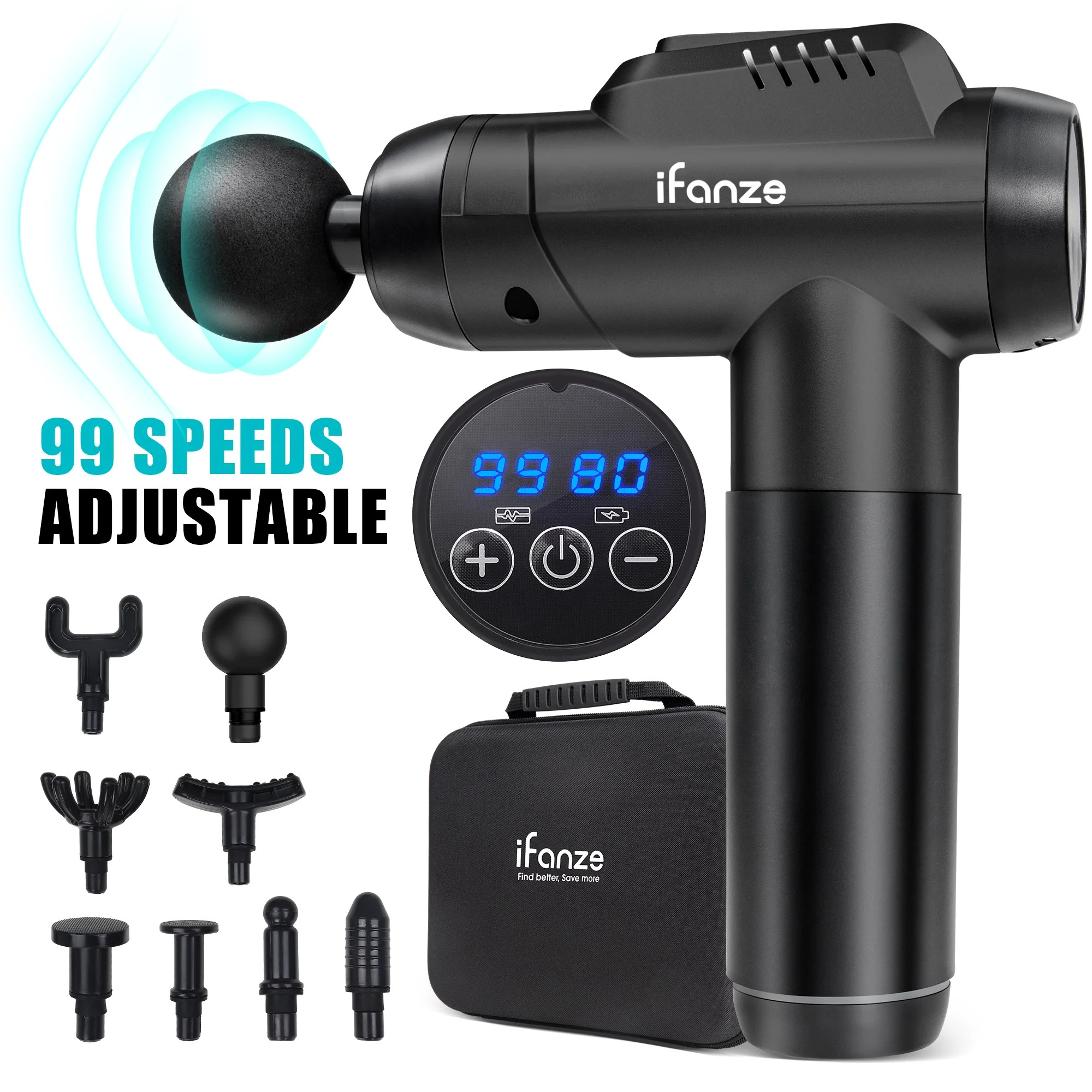 iFanze Massage Gun Deep Tissue, 99 Speeds Quiet Handheld Electric Muscle Massager with 8 Replacem... | Walmart (US)