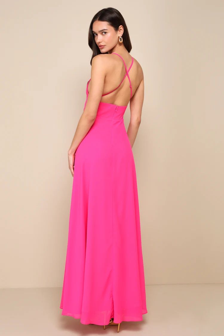 Dreamy Romance Hot Pink Backless Maxi Dress | Lulus
