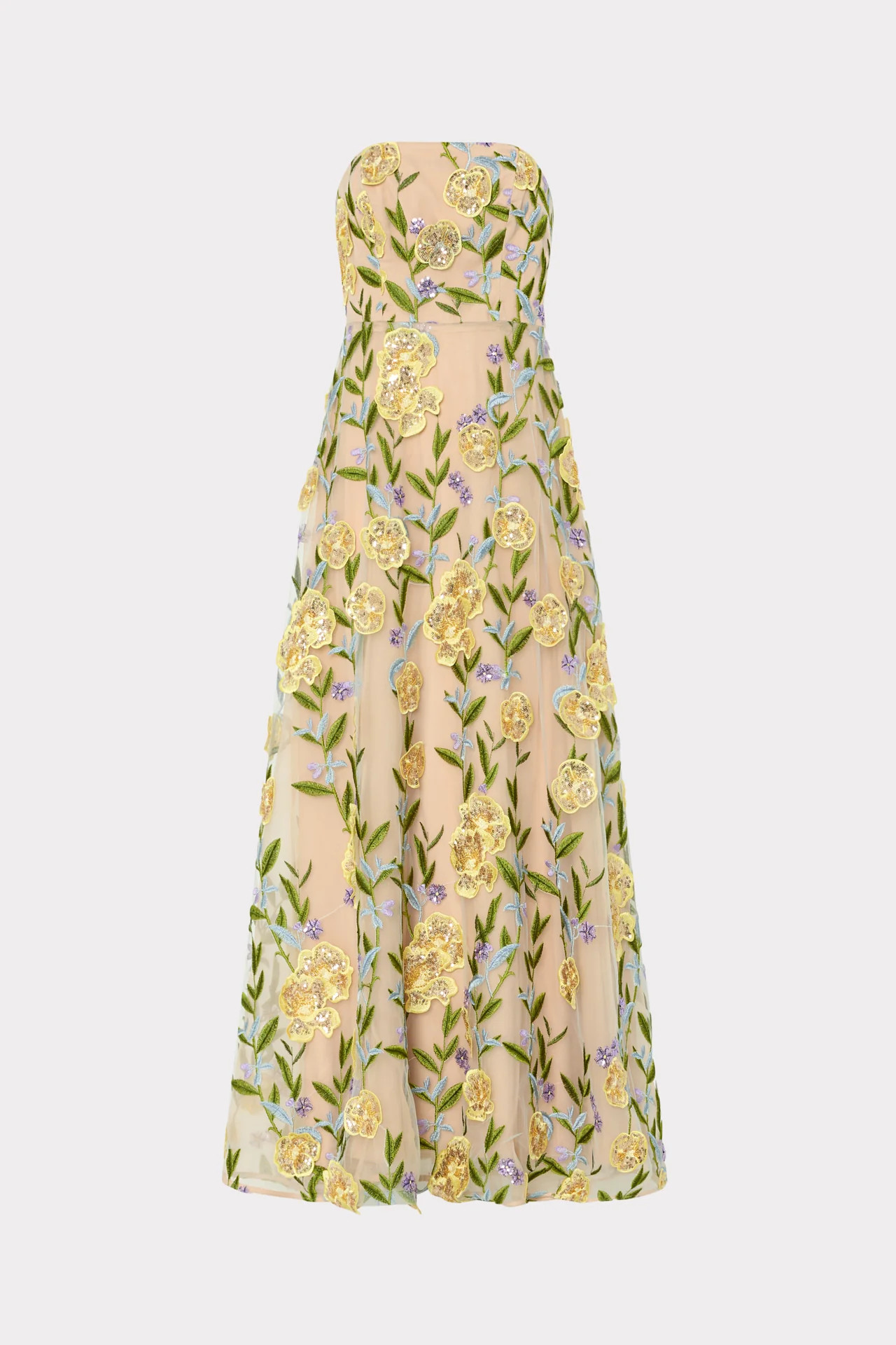 Isa Embroidered Sequin Strapless Dress | MILLY