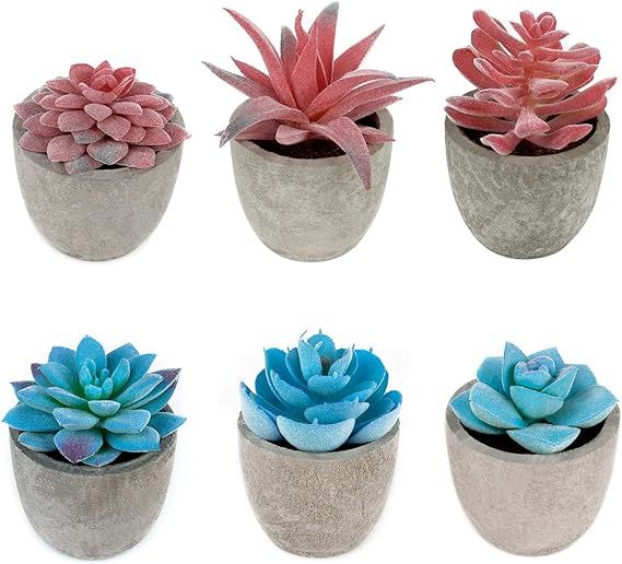 LUZOGA Set of 6 Blue Pink Fake Succulents, Artificial Succulents Plants, Blue Home Decor Small Fa... | Amazon (US)