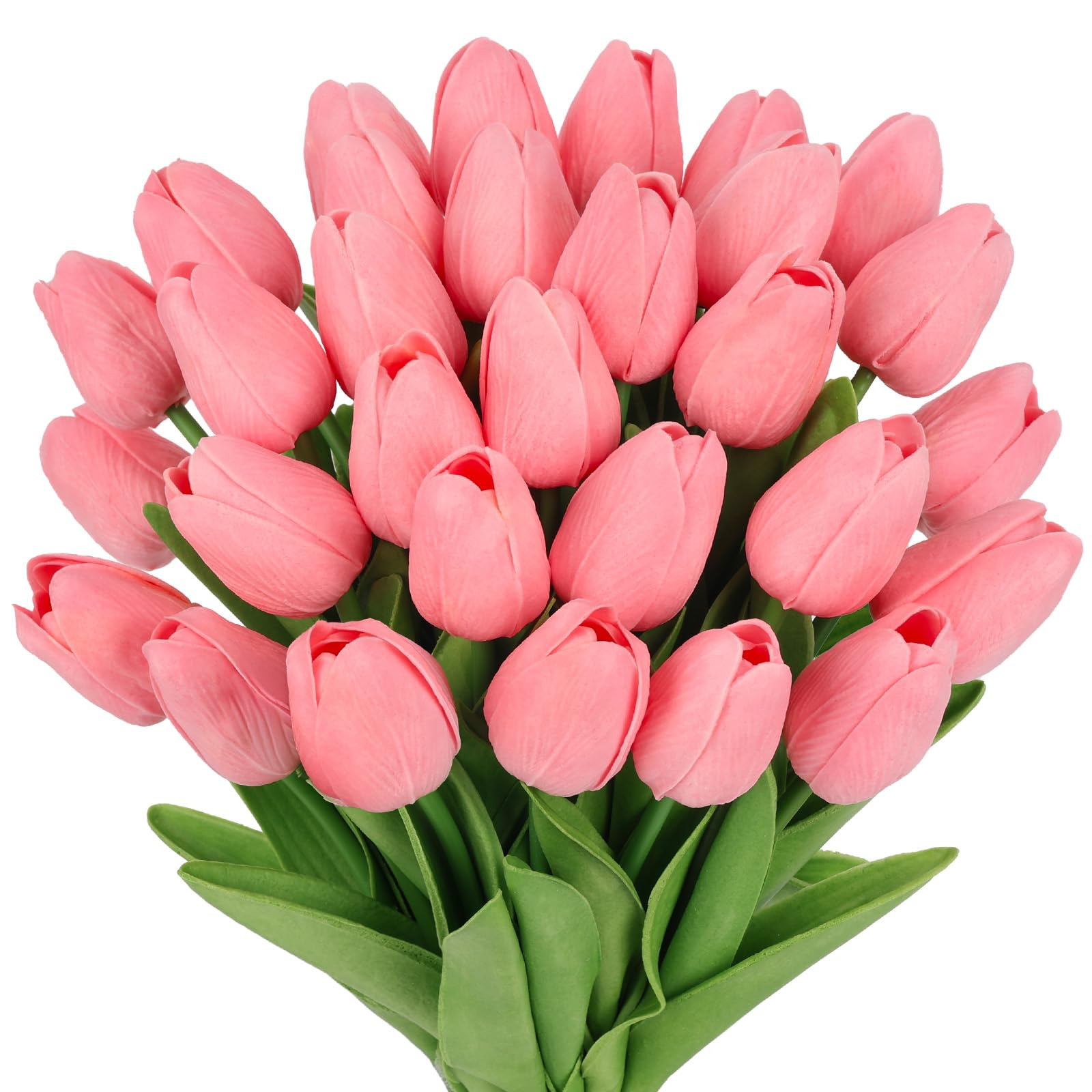 MACTING 30PCS Artificial Tulip Flowers 13.7" Real Touch Fake PU Tulips Bouquet Faux Pink Flowers ... | Amazon (US)