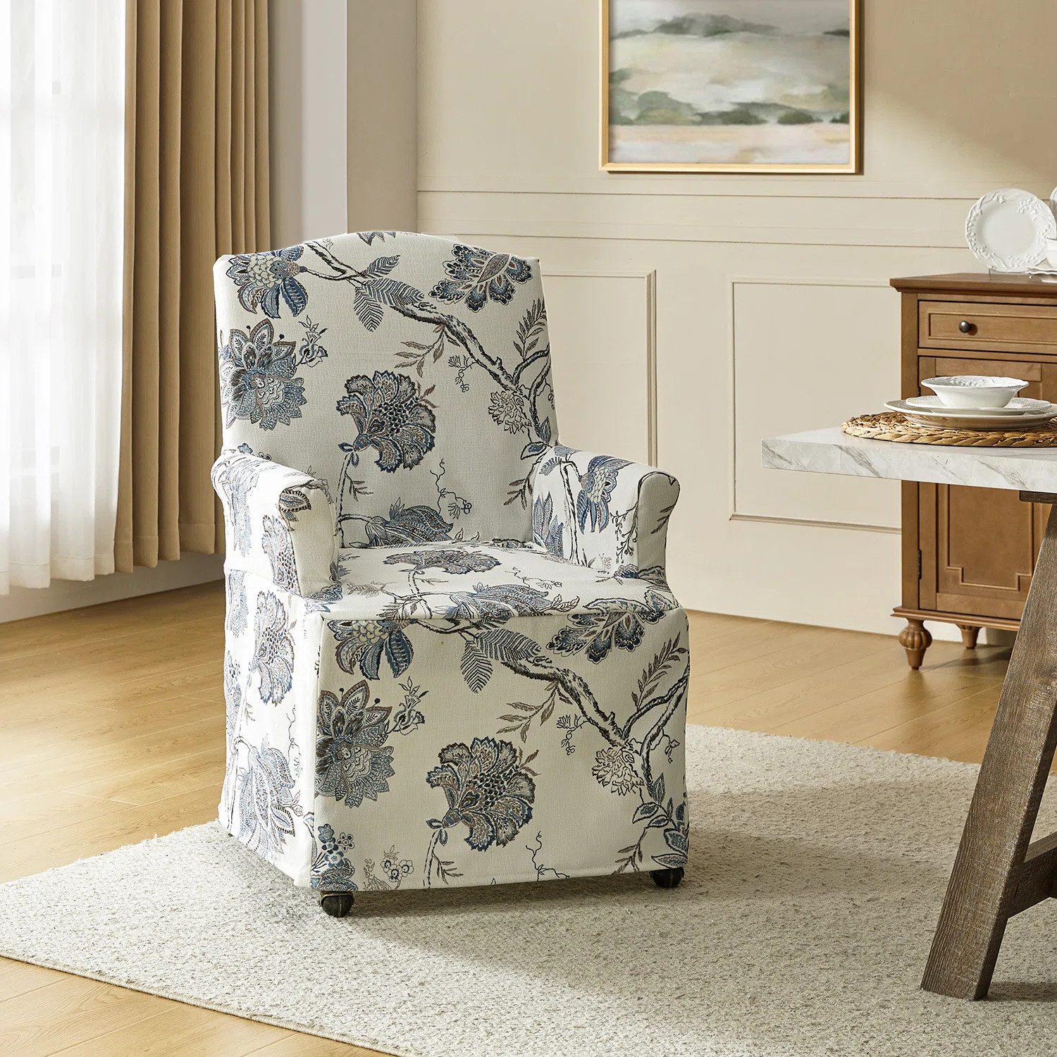 Gatlinburg Traditional Slipcovered Dining Chair with Hooded Caster Wheels | Wayfair North America