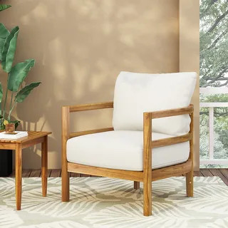 Ellendale Acacia Wood Outdoor Club Chair with Cushions by Christopher Knight Home | Bed Bath & Beyond