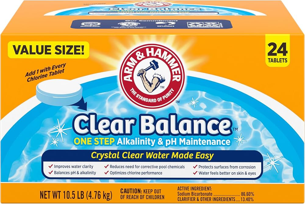 ARM & HAMMER Clear Balance Swimming Pool Alkalinity pH Maintenance Tablets, White, 1 Pack, 24 Cou... | Amazon (US)