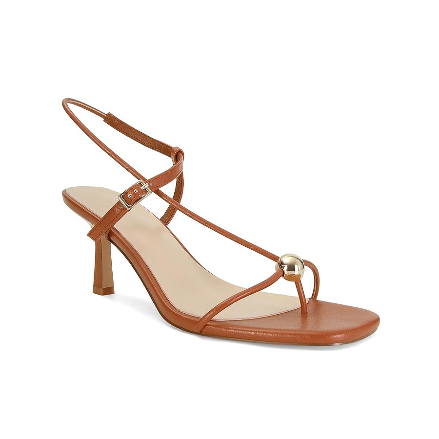Strappy Heels for Women Square Toe Slingback Mid-Heel Sandals Dressy Beach Thong Flip Flop Slides... | Amazon (US)