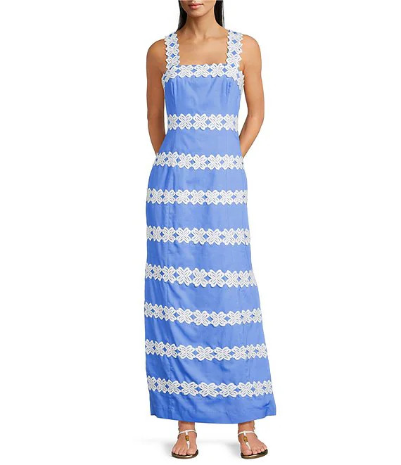 Davis Vintage Dobby Lily Lace Trim Square Neck Sleeveless Maxi Dress | Dillard's