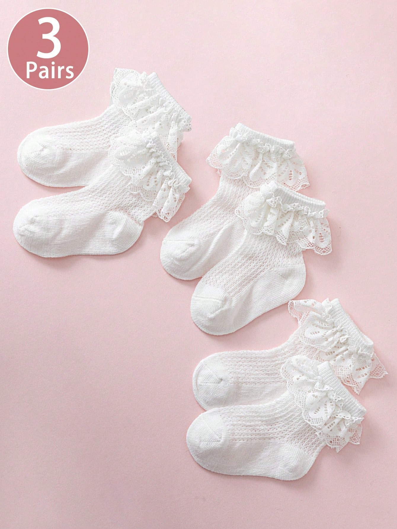 Trends3 Pairs Girls Lace Net Breathable Frill Trim Socks For Daily Wear Or Party, Spring & Summer | SHEIN