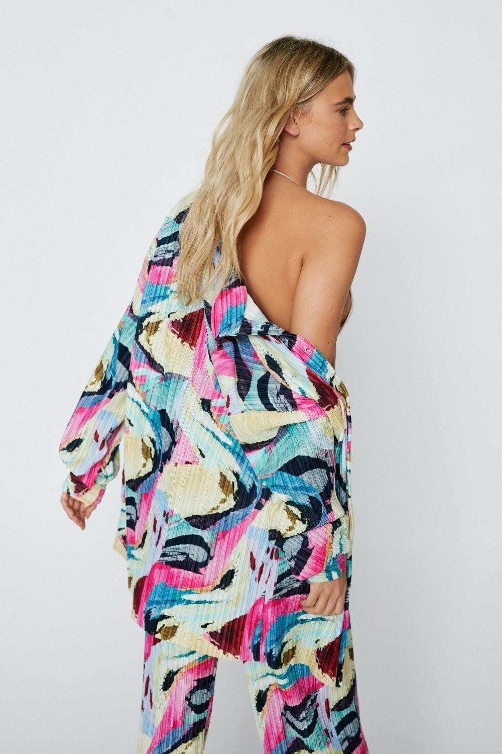 Plisse Abstract Print Oversized Shirt | NastyGal (UK, IE)
