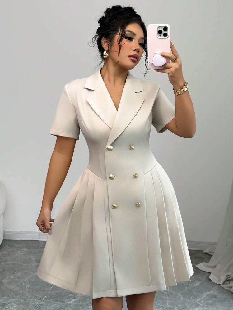 Elenzga Plus Size Women's Spring & Summer French Commuting Elegant Tea Party Vacation Collared V-... | SHEIN