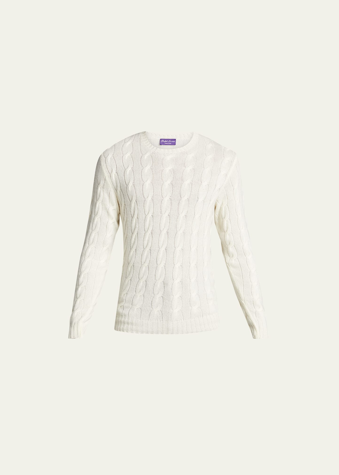Ralph Lauren Purple Label Cashmere Cable-Knit Crewneck Sweater, Cream | Bergdorf Goodman