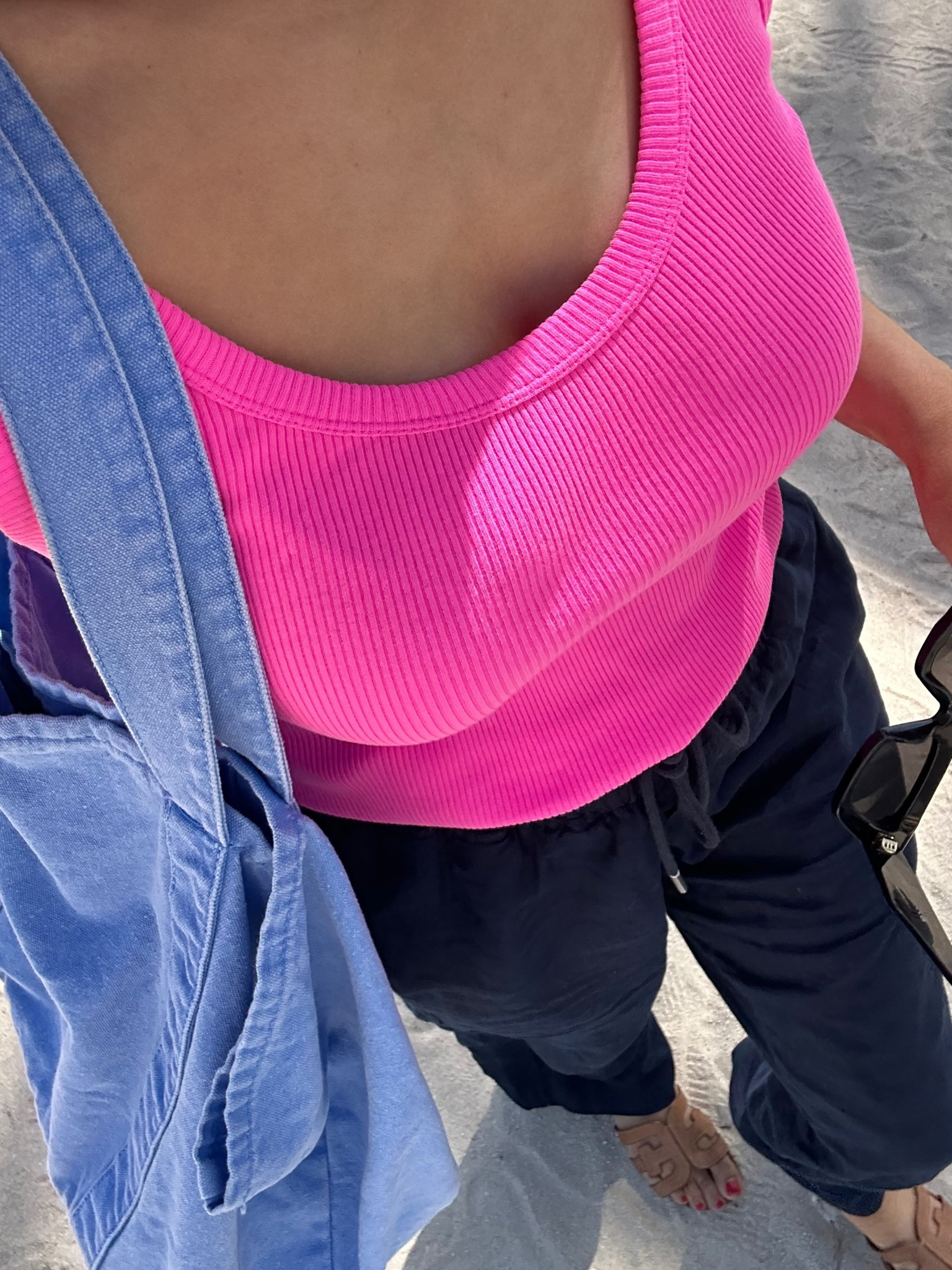 Summer beach vacation casual outfit 

GAP tank small but runs big! 
Quince linen navy pants - wearing small but maybe could have sized down 

#LTKStyleTip #LTKSaleAlert #LTKTravel