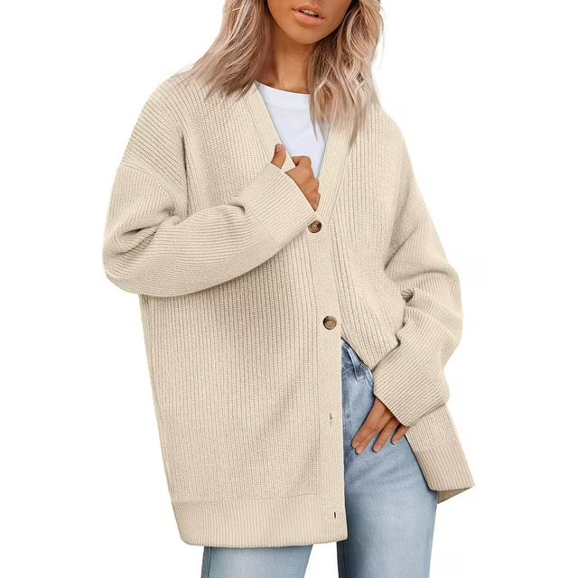 SOMER Women's Cardigan Open Front Oversized Button Lightweight Trendy Sweaters V Neck Loose Cardi... | Walmart (US)
