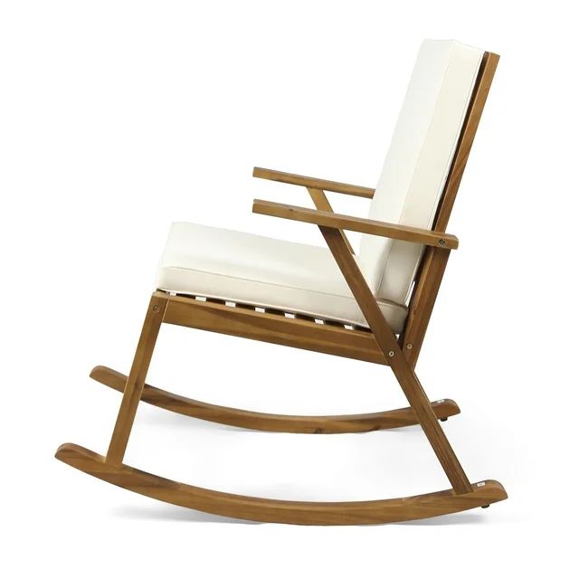 Outdoor Acacia Wood Rocking Chair with Cushion,Teak,Cream - Walmart.com | Walmart (US)