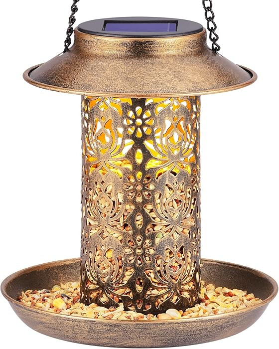 SWEETFULL Solar Bird Feeder for Outdoors Hanging, Metal Wild Bird Feeder for Cardinals Solar Gard... | Amazon (US)