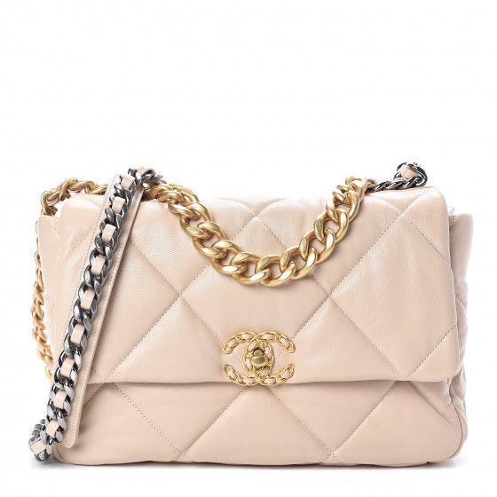 CHANEL Lambskin Quilted Large Chanel 19 Flap Beige | Fashionphile