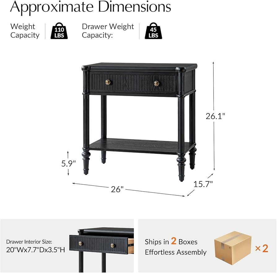 HULALA HOME Traditional End Table Set of 2 with Open Shelf, Fluted Nightstand with Charging Stati... | Amazon (US)