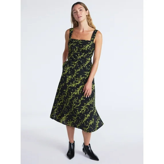 Scoop Women’s and Women’s Plus Foldover Square Neck Midi Dress, Sizes XS-4X | Walmart (US)