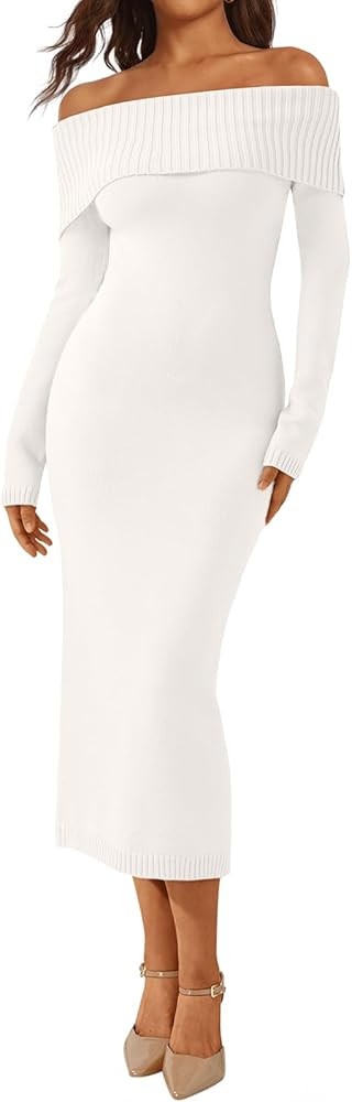 LILLUSORY Off Shoulder Sweater Dress for Women Knit Bodycon Long Sleeve Fall Party Wedding Formal... | Amazon (US)