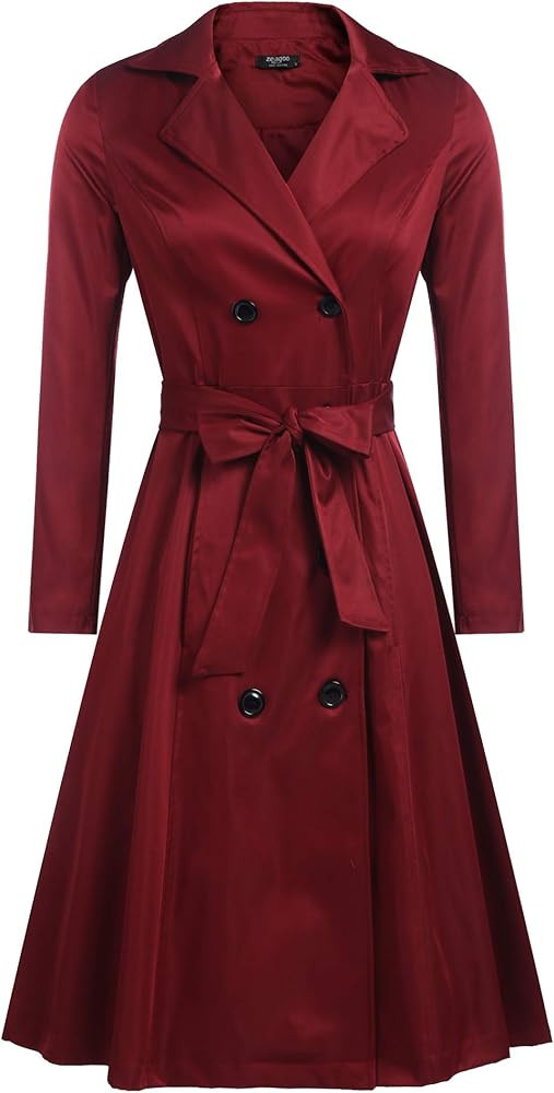 Zeagoo Women's Trench Coats Double-Breasted Long Coat with Belt | Amazon (US)